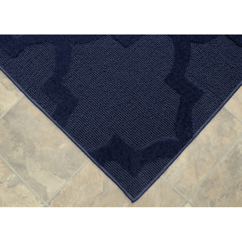 Tapis bleu marine à motif de treillis, Rectangle 9 pi x 12 pi
