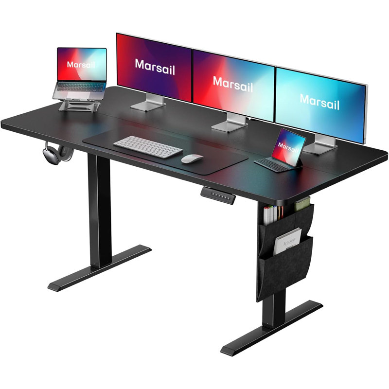 Extra-Wide Electric Standing Desk - Heavy Duty Steel Frame Adjustable w/Smart Memory Presets, Built-In Storage Organizer & Dual Device Dock - Commercial-Grade Home Office & Gaming Desk