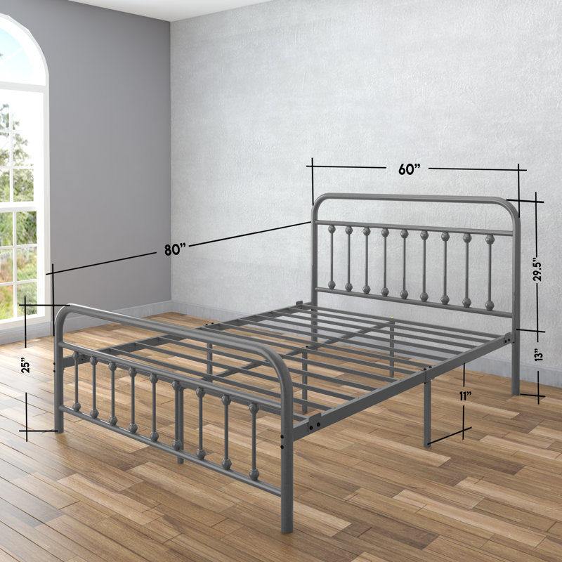 Ernestin Metal Open-Frame Bed, Queen, Gray Silver