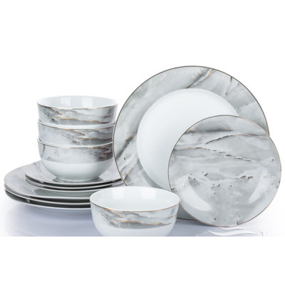 12pc Marble & Gold Dinner Set