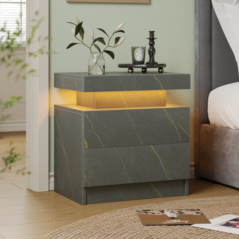 Table de chevet à DEL avec 2 tiroirs - Small Space Solutions, Or / gris