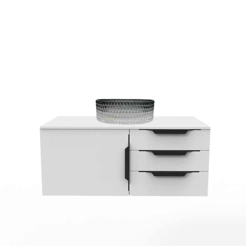 Wildsee 36" Floating Single Bathroom Black Vanity Set With Pink Tempered Glass Vessel Sink, White, Black Gradient