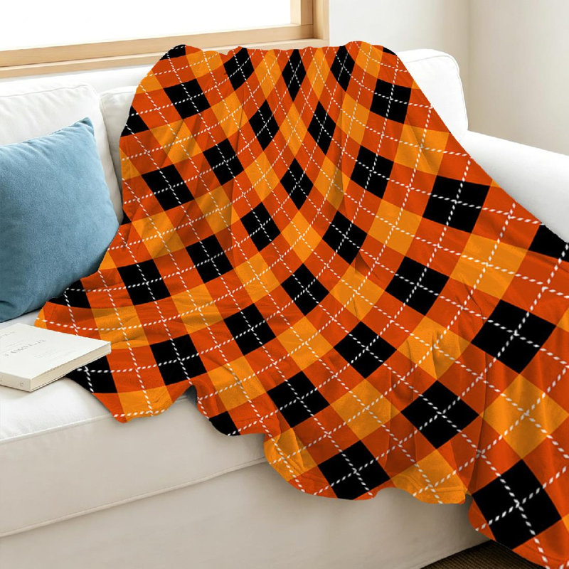 Jeté orange en flanelle ultra douce orange, imprimé Halloween, Throw 40" x 50"