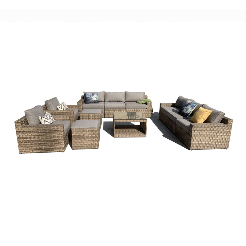 Eastford 11 Piece Rattan Multiple Chairs Seating Group with Cushions, Gray
