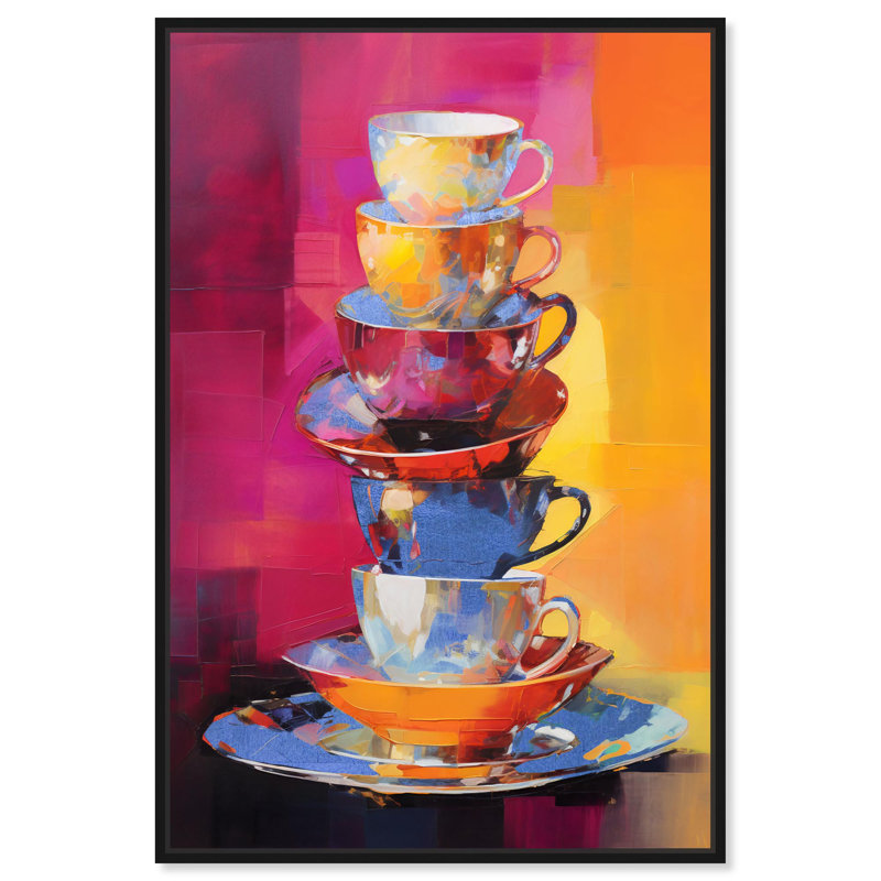 "Bright Teacups", art mural par Art Remedy, Cadre noir, H 16 po x l 11 po