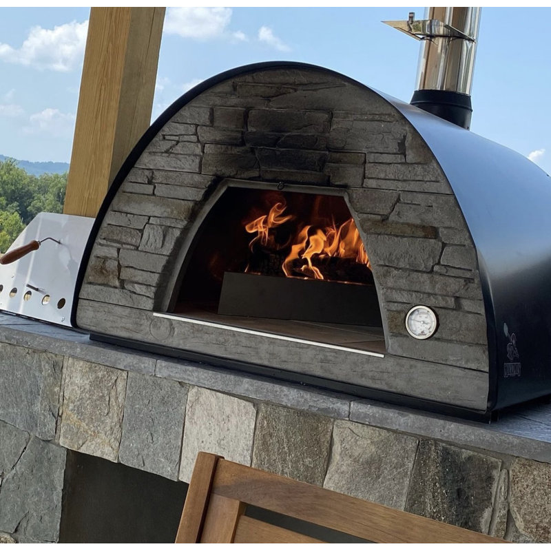 Four à pizza alimenté au bois avec plateau en acier inoxydable, H 45 po x l 36 po x P 36 po, Noir