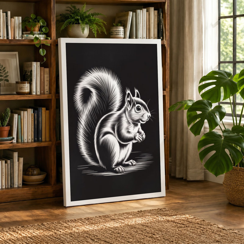 Alert Squirrel Minimalist - Wrapped Canvas, 18x12 - 45.7 x 30.5 cm, Cream Border