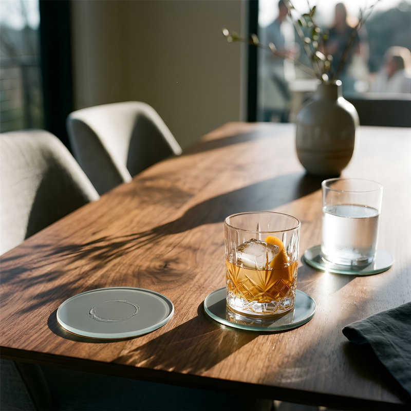 Harbour Housewares - 12pc Glass Placemats & Round Coasters Set, 40cm L x 30cm W, Grey