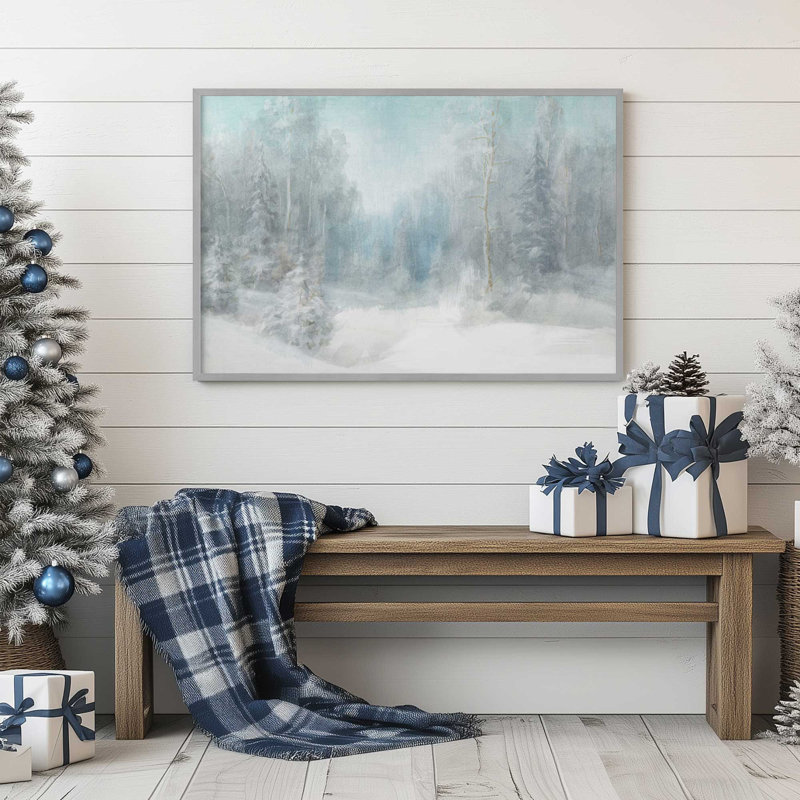 Imprimé sérénité «Snowy Woodland», Cadre en zinc patiné, H 12,25 po x l 15,25 po