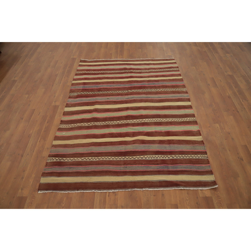 Tapis kilim Earthy Tones 4 x 6 avec rayures horizontales rustiques