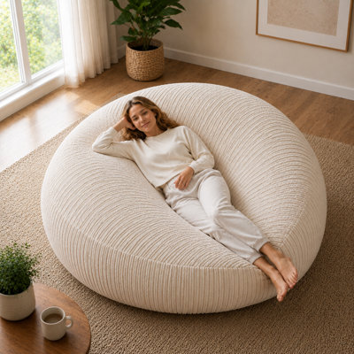 Fauteuil à billes rond surdimensionné en velours côtelé 6 pi, grand canapé à billes ergonomique, chaise longue de détente à haute densité pour la chambre du salon