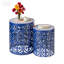 Ensemble de 2 tables d'appoint en métal 18 po avec découpes à volutes, tabouret de jardin industriel, mosaïque bleu cobalt