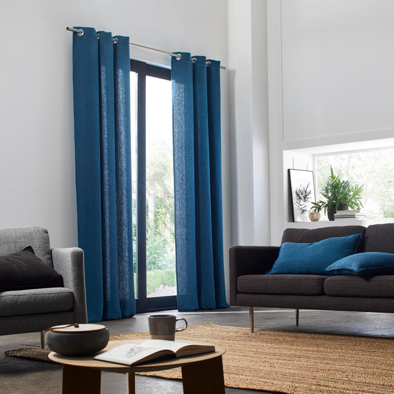 Eaddy Linen Room Darkening Single Curtain Panel, 135 W x 280 D cm, Blue