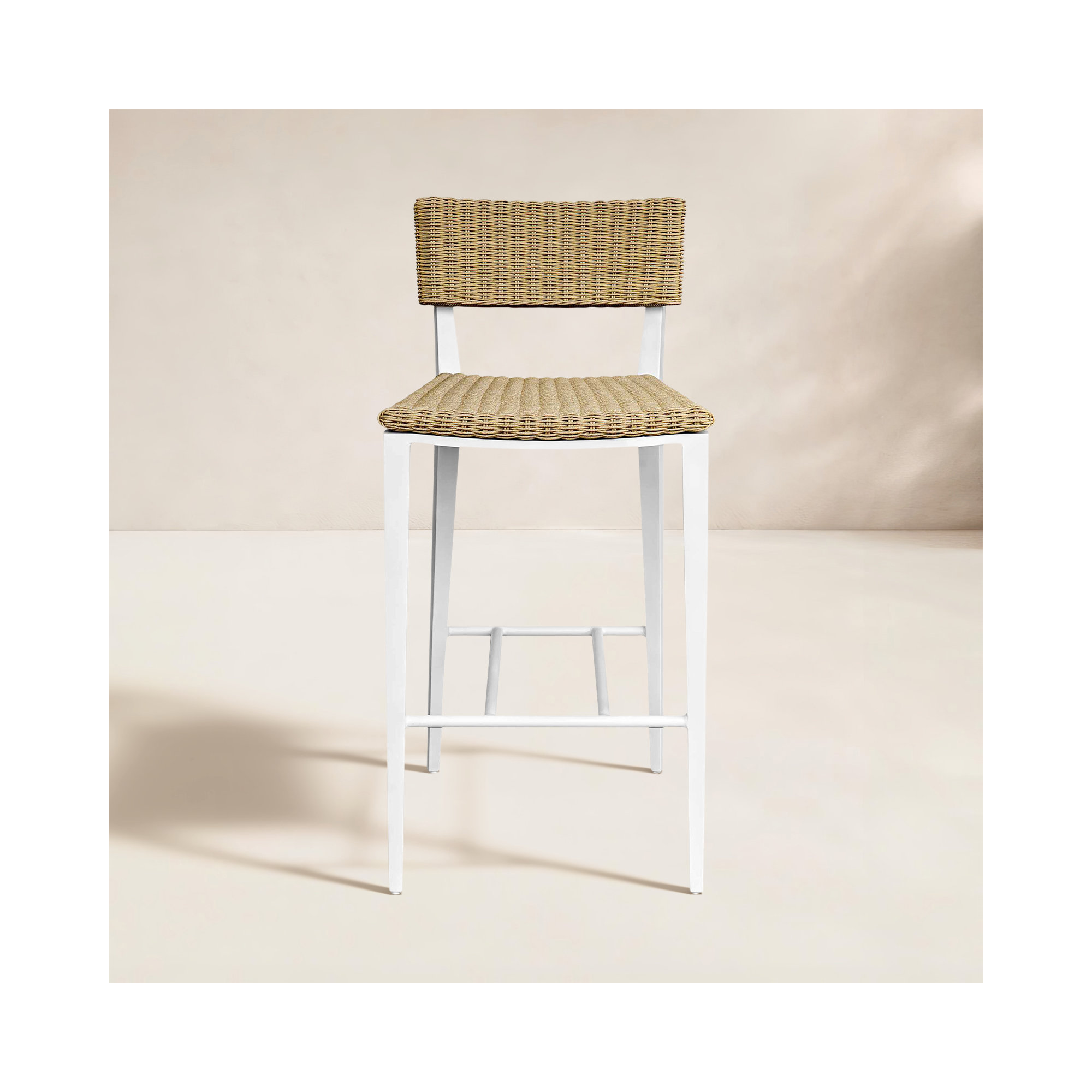 Coleston White Outdoor Counter Stool, 31.1", Tan, White