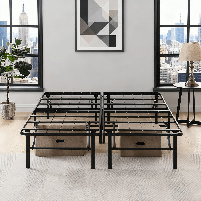 Queen Platform Bed Frame, 14" Heavy Duty Metal Folding Bed with Steel Slats, Under-Bed Storage, No Box Spring Needed, Easy Assembly, Black