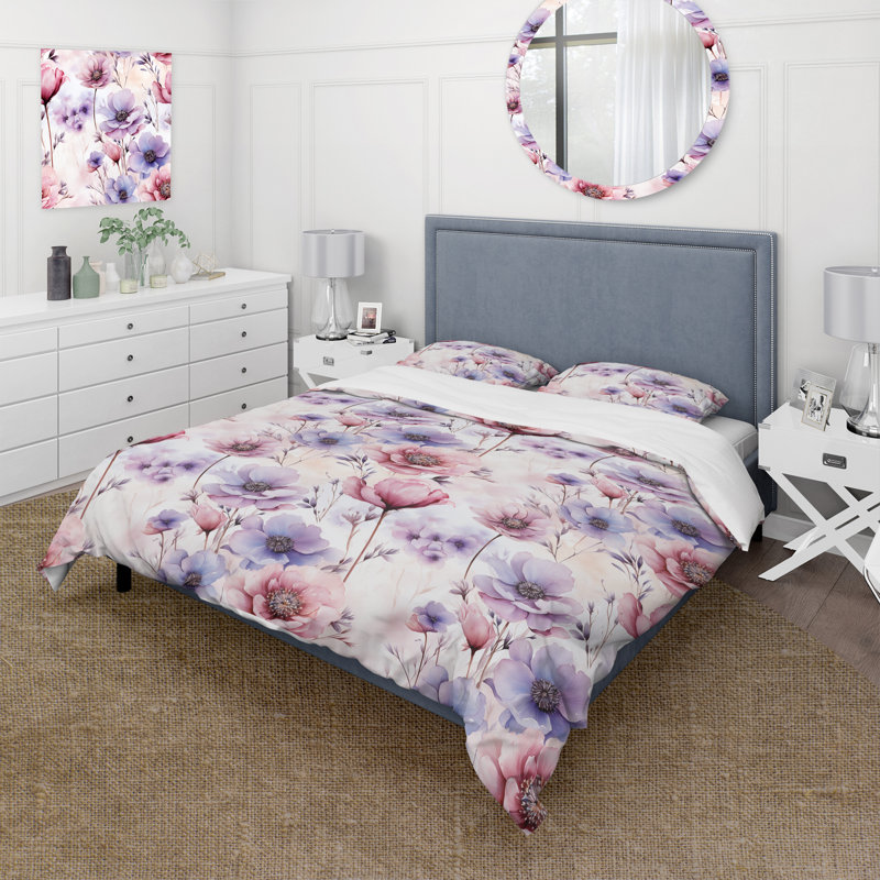 Pink And Purple Wildflower Paradise I - Ensemble de housse de couette à motif floral
