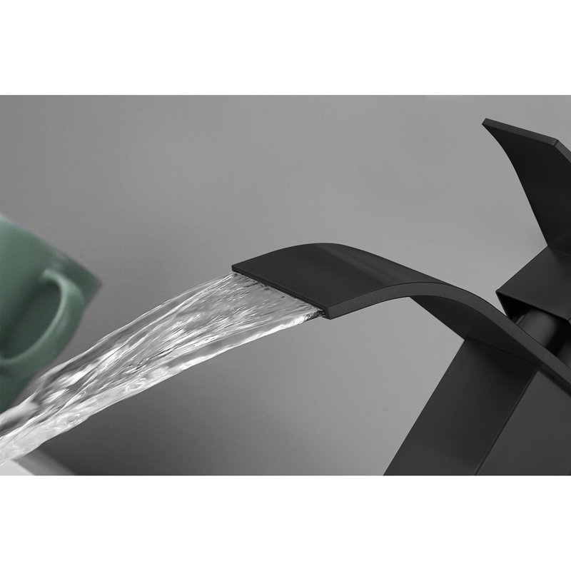 Waterfall Spout Single Handle Bathroom Sink Faucet, Matte Black
