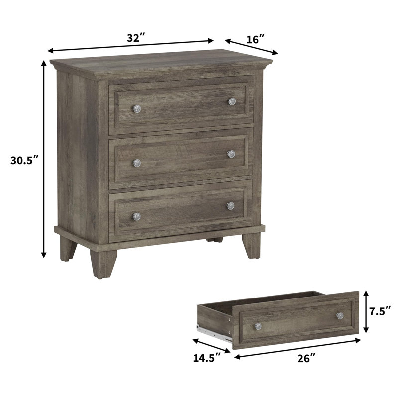 Commode 3 tiroirs pour chambre à coucher, commode en bois, armoire de rangement moderne pour le salon, table de chevet, vestibule, garde-robe