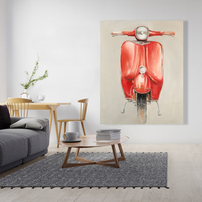 Small Red Moped - Vintage Transportation Canvas Home Decor