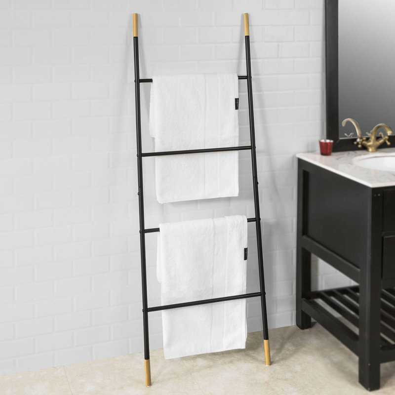 Gutierrez 4 Freestanding Towel Stand, Black/Bamboo