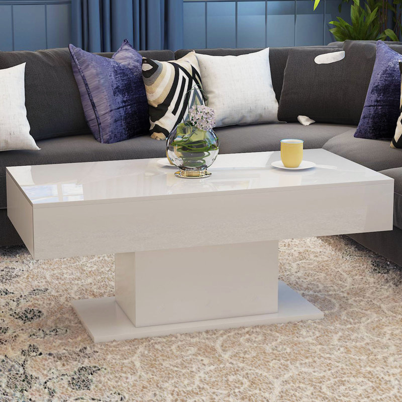 Horacio High Gloss Coffee Table With 16 Colors LED Lights,19.7'' H X 43.3'' W X 21.7'' D, White