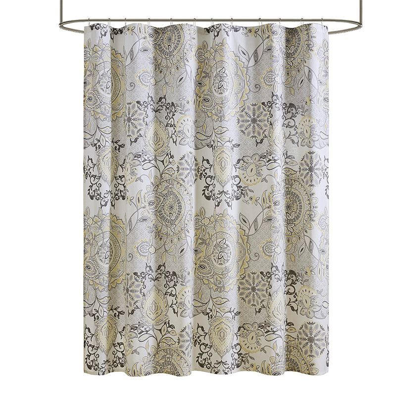 Printed Cotton Shower Curtain, Yellow