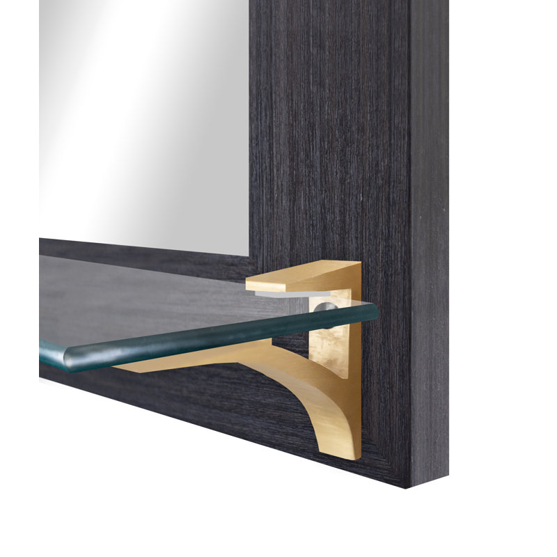 Kridia Flat Wall Mirror, Vertical, 25.5" H x 21.5" W, Dark Brown/Brass