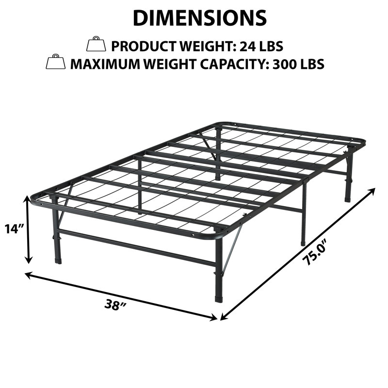Twin Black Metal Foldable Bed Frame with Headboard and Slats
