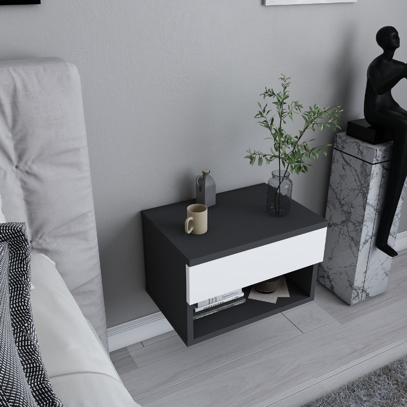 Table de chevet flottante Jamot, Gris anthracite / blanc