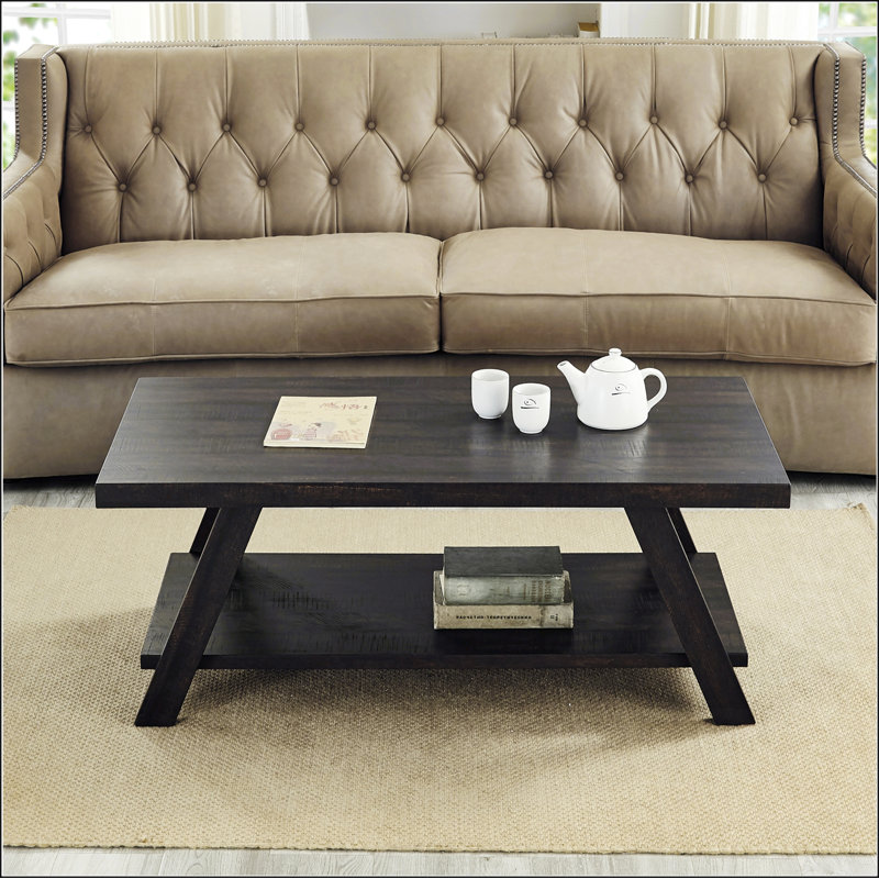 Table basse contemporaine avec tablette en bois et espace de rangement supplémentaire Athens, Espresso, Espresso