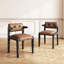 Chaises de salle à manger rembourrées en similicuir brun (ensemble de 2) avec pieds en bois noirs