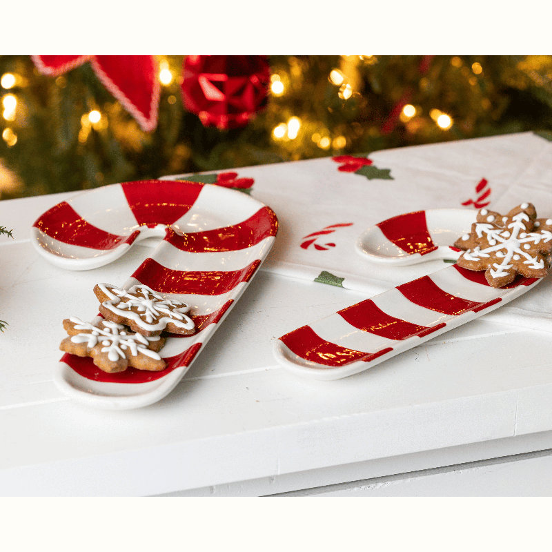 Ensemble de 2 assiettes décoratives en céramique Dolomite pour la table de Noël rouge