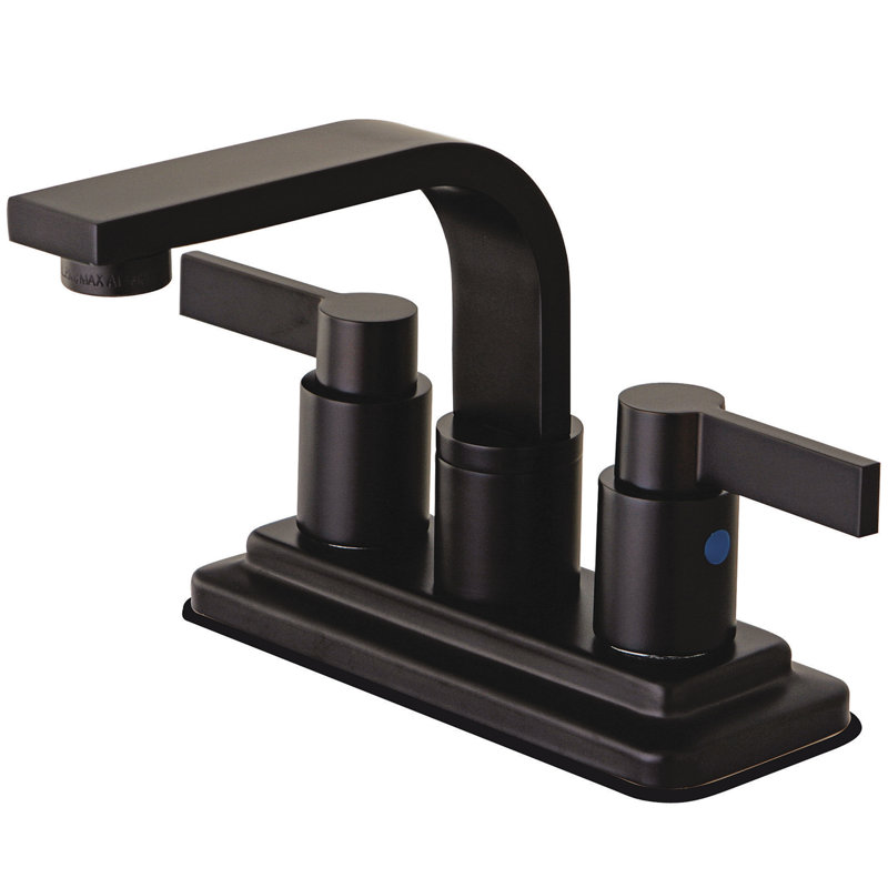 Kingston Brass NuvoFusion Two-Handle 2-Hole Deck Mount 4" Centerset Bathroom Faucet with Push Pop-Up, Oil Rubbed Bronze