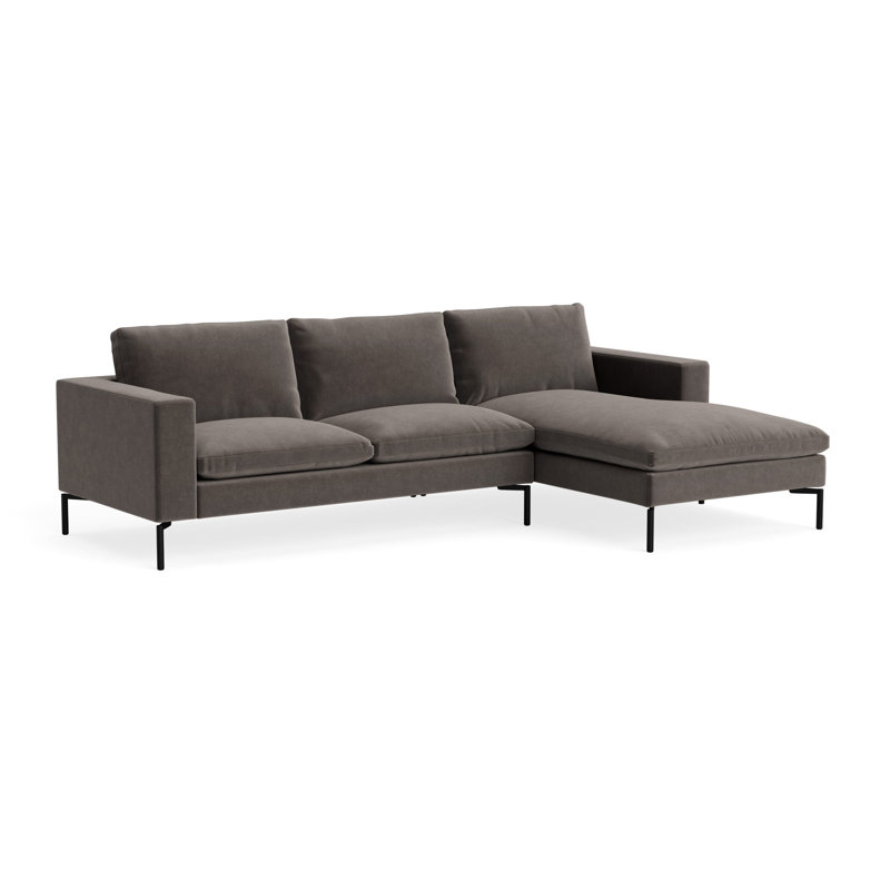 MTO - The New Standard Sofa with Arm Chaise with Black Legs, Right, Storm Velvet