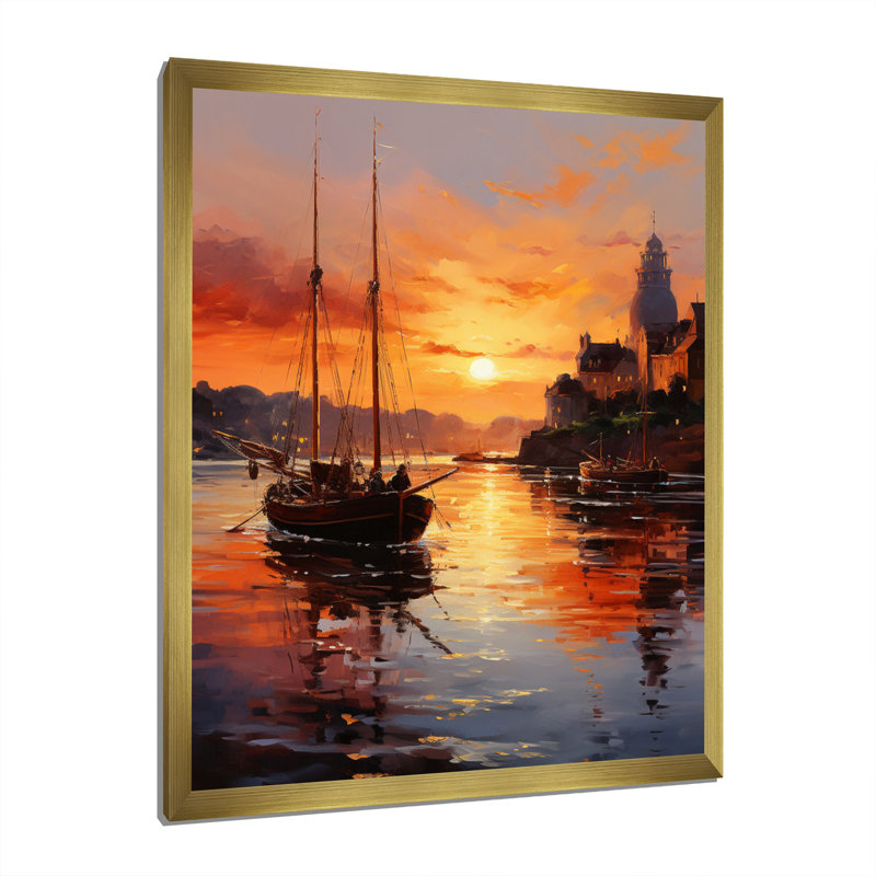 Atalissa, Allemagne, coucher de soleil, port III, H 44 po x l 34 po x P 1,5 po, Encadrement doré