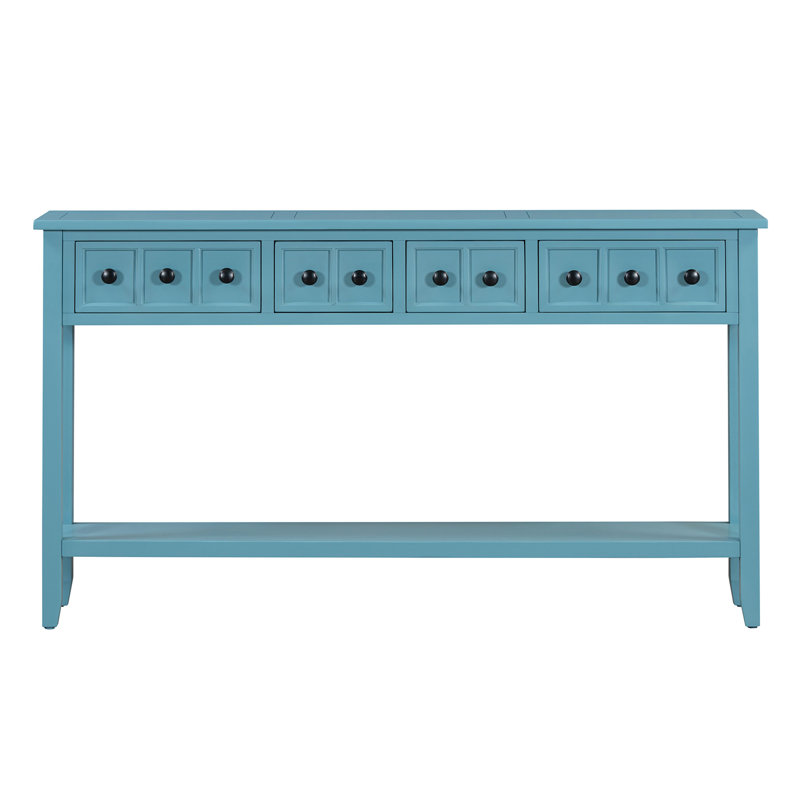 Console Table, 60" Long Sofa Table With Two Different Size Drawers And Bottom Shelf For Storage, Turquoise Green
