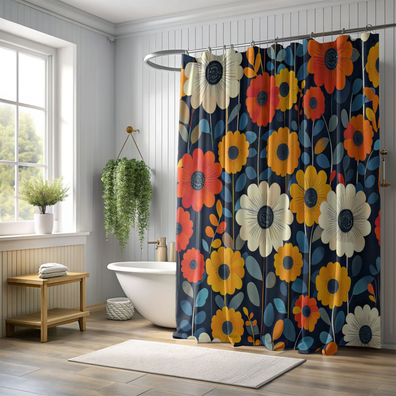 Floral Wheels - Premium Shower Curtain, 74"H x 71"W