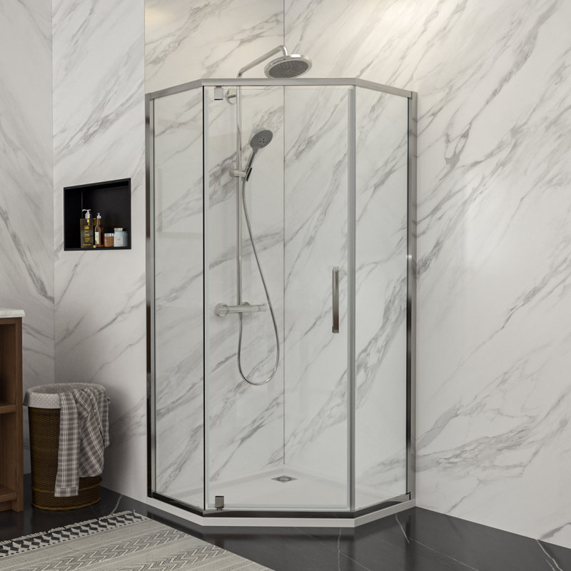 Porte de douche d'angle sans cadre 72 po, Chrome poli