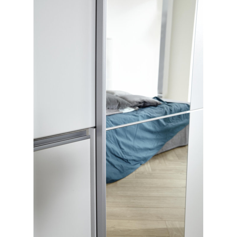 Sevilla sliding door wardrobe, Alpine white/Gray metallic/Aluminum colored