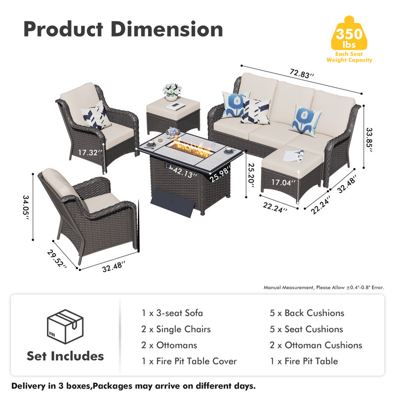 Tommy 5 - Person Patio Conversation Set with Cushions, Beige Cushion/Brown Frame, Yes