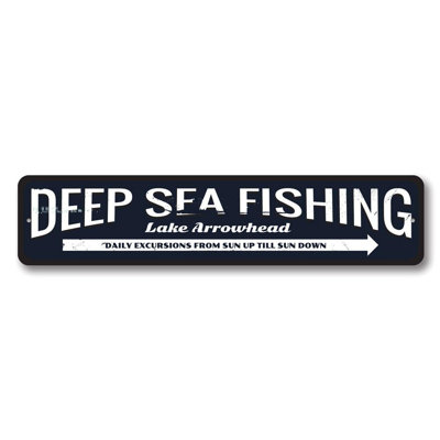 Deep Sea Fishing Arrow Aluminum Sign