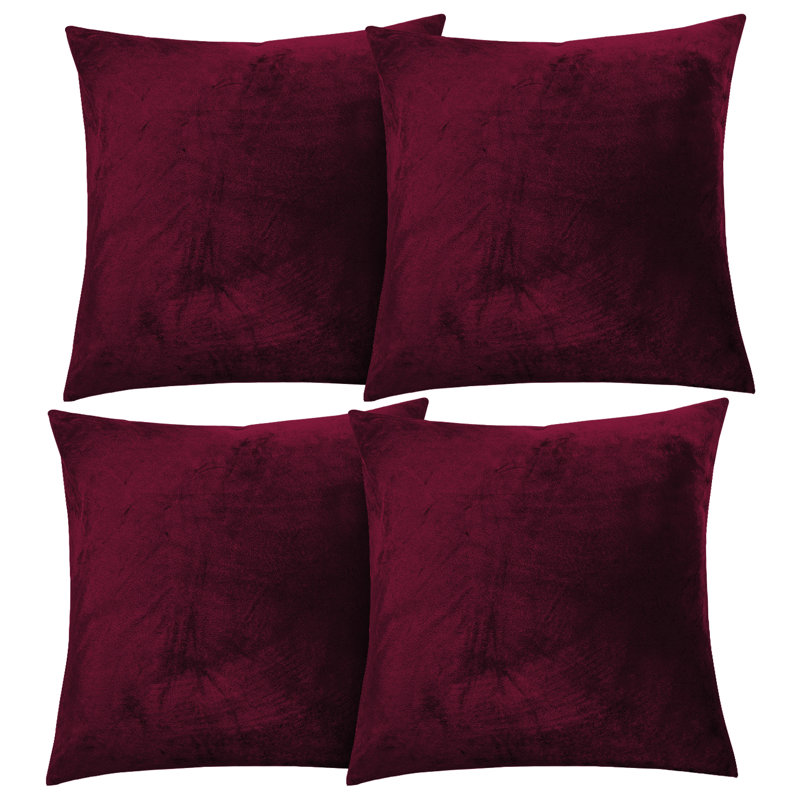 Aspire Homeware Square Plain Velvet Scatter Cushion Cover, Burgundy, Pack of 4