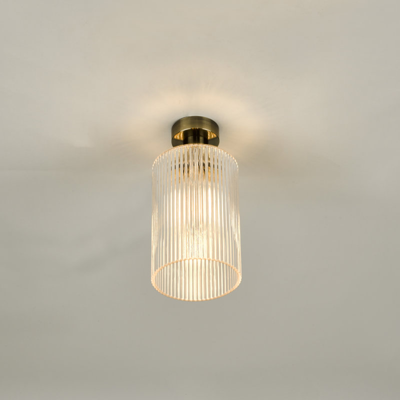 EMERSON 1LT SEMI FLUSH CW CYLINDER GLASS, Antique Brass