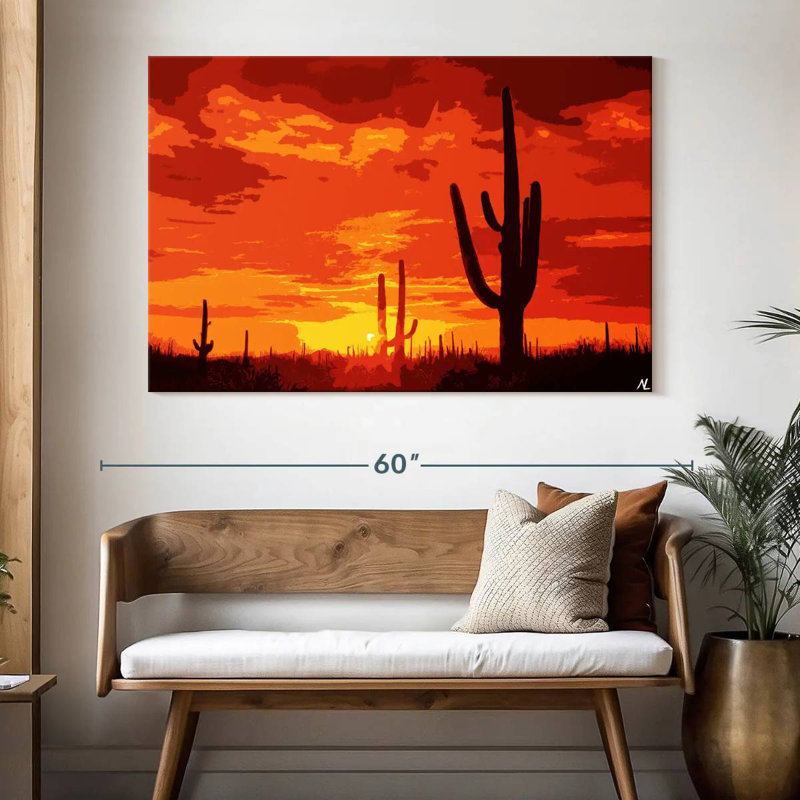 Illustration de coucher de soleil Alvord Cactus II, H 34 po x l 51 po