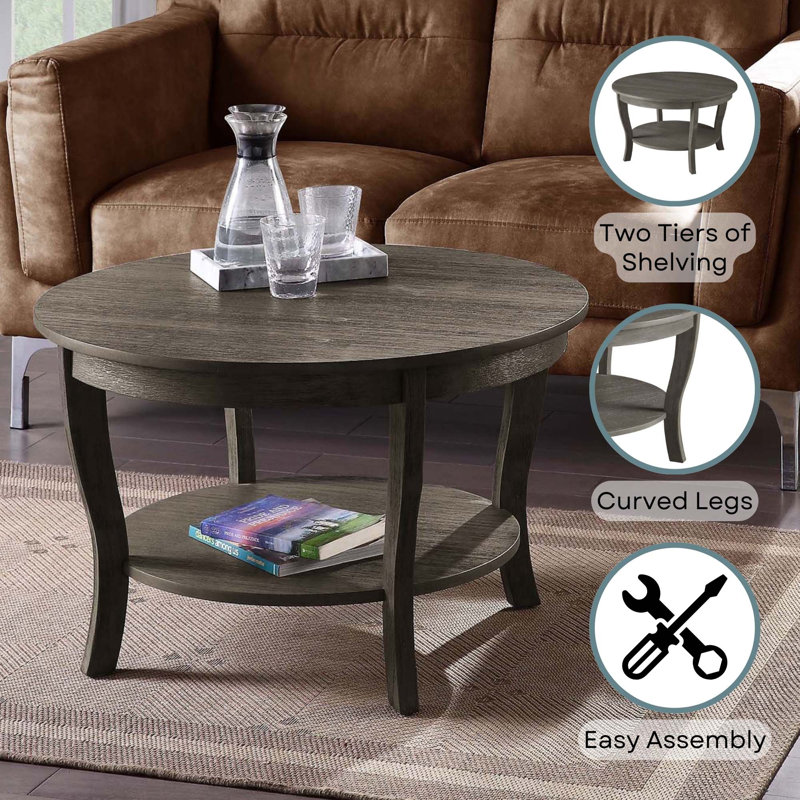 Table basse avec tablette de 30 po Carbin, Brosse métallique grise foncée