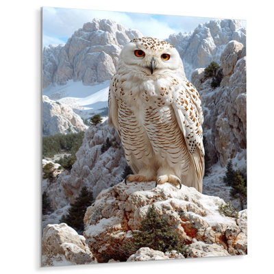 Chouette blanche majestueuse dans les montagnes - impression d'art animalier hibou