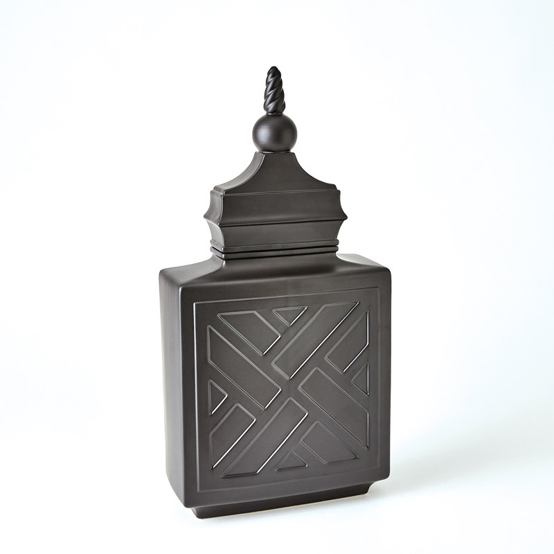 Chinoiserie Handmade Ceramic Jar, Matte Black, 27.75" H x 13.75" W x 6" D