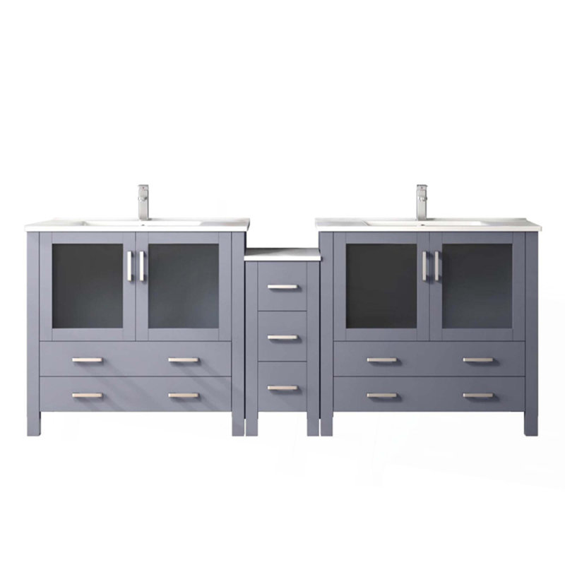 Double Bath Vanity with Side Cabinet, Ceramic Top and Faucet Set