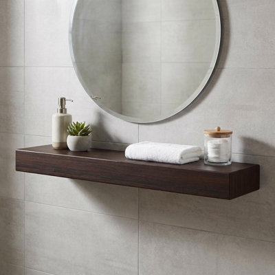 24" Espresso Solid Wood Wall Mounted Floating Shelf