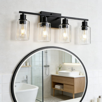 Luminaire de meuble-lavabo noir avec verre transparent, applique murale 4 lumières pour miroir de salle de bain, éclairage campagnard moderne pour salon, chambre à coucher et couloir